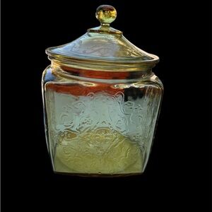 Amber Depression Glass Madrid Design Jar With Lid